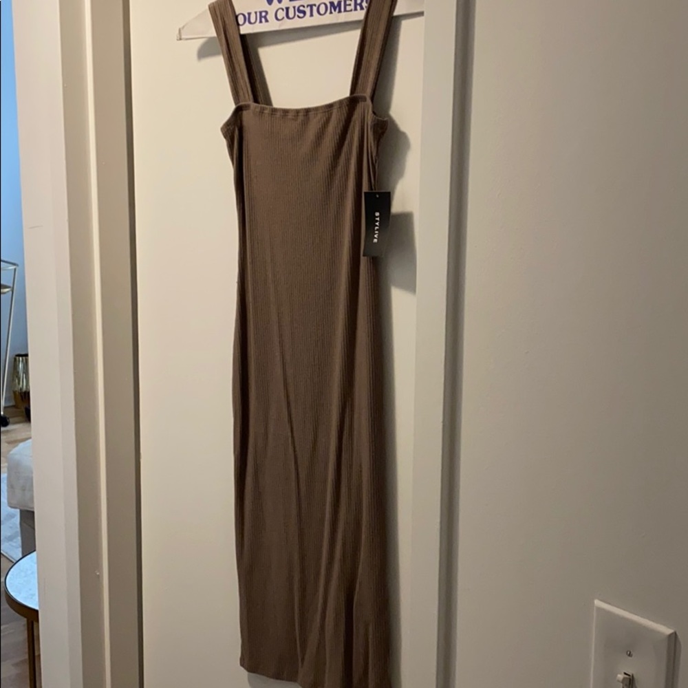 forever 21 taupe ribbed midi dress